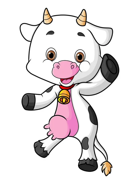 Vaca Feliz Baila Con Buen Movimiento Ilustración — Vector de stock