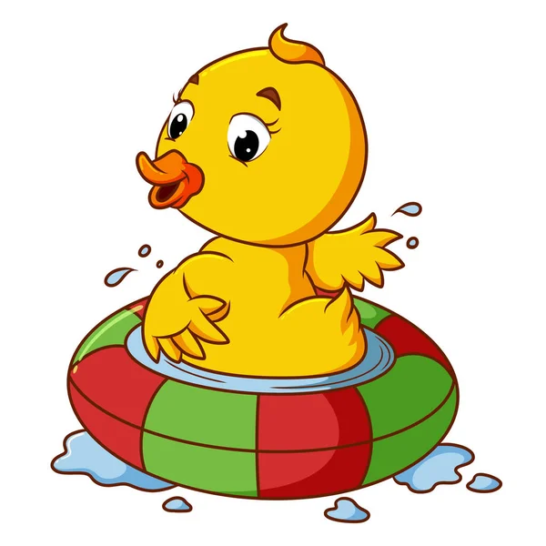 Ördek, illüstrasyon gölünün üzerinde lastikle yüzüyor.