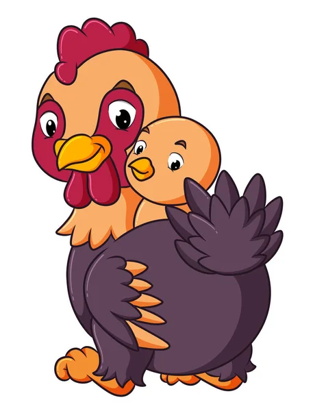 Κότα Παίζει Μικρό Κοτόπουλο Της Εικονογράφησης — Διανυσματικό Αρχείο