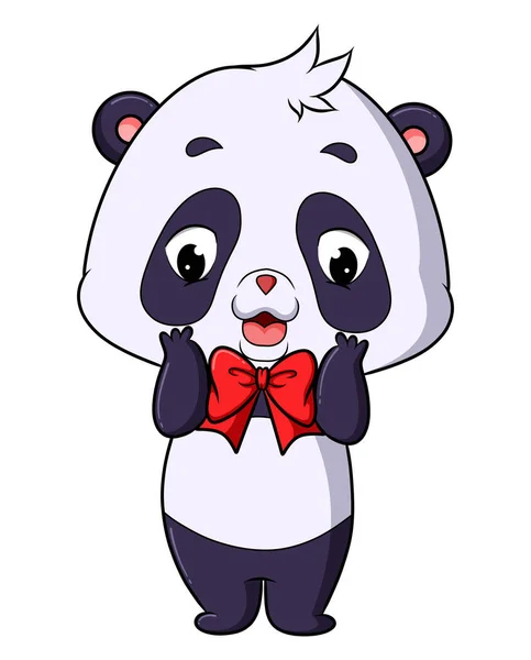 这只可爱的熊猫很惊讶地摆出一副很好的姿势 — 图库矢量图片