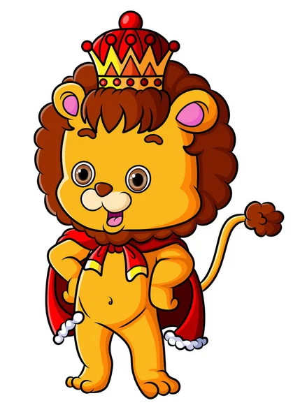 狮子王穿着王冠和王袍作画 — 图库矢量图片