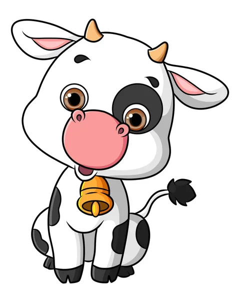 小さな牛のイラストの首の鐘を着ている — ストックベクタ