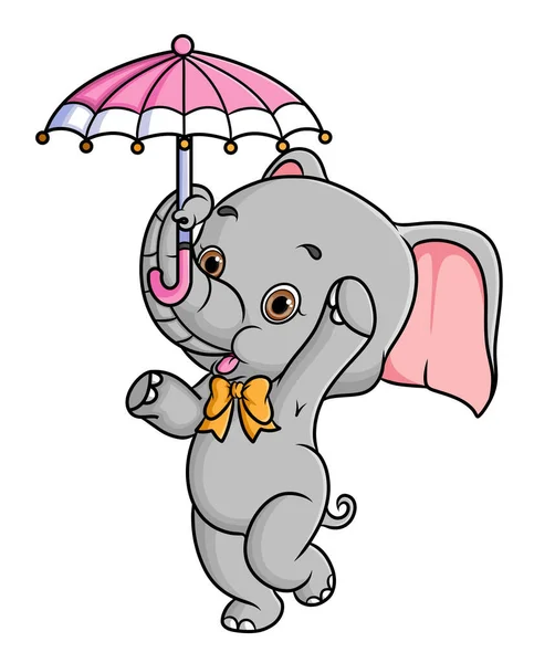 Cheerful Elephant Holding Umbrella Trunk Illustration — Stock Vector