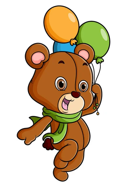 Teddybjörnen Njuter Dagen Med Ballong Illustration — Stock vektor