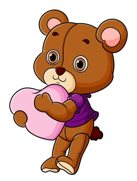 泰迪熊抱着并拥抱着图解的心之爱 — 图库矢量图片