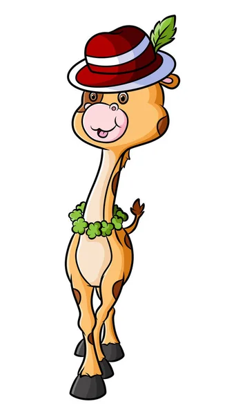 这只可爱的长颈鹿很时髦 头戴插图帽 — 图库矢量图片