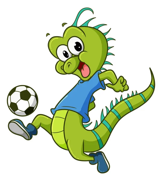 Iguana Feliz Está Jogando Futebol Ilustração — Vetor de Stock