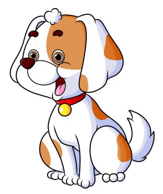 The puppy is sitting with the happy and cute face of illustration