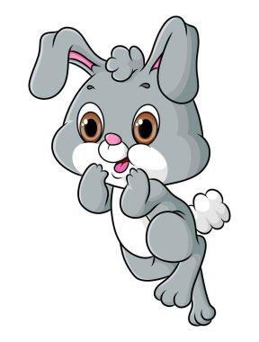 The cute rabbit is walking and looking at something of illustration