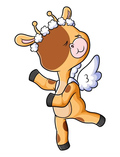 Pretty Angel Giraffe Dancing White Crown Illustration — Vetor de Stock