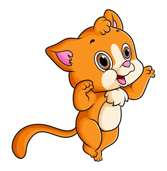 Little Orange Cat Jumping Excited Expression Illustration — стоковый вектор
