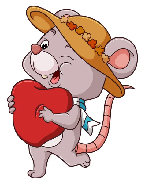 Beautiful Mouse Carrying Love Wearing Cap Illustration — 图库矢量图片