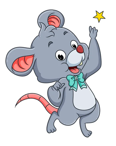 Happy Mouse Trying Take Star Illustration — Vector de stock