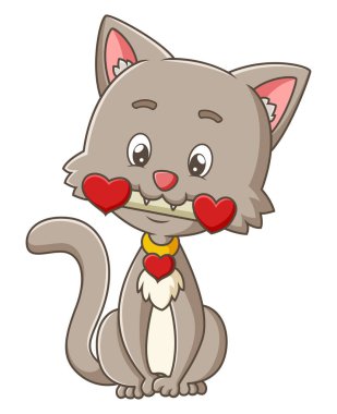 Sevimli kedi, sevgililer gününde aşk kemiğini ısırıyor.