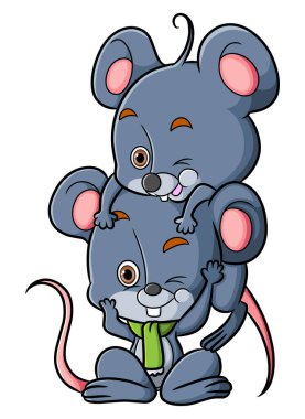 İki fare birlikte oynuyorlar ve bir resim eşarbı takıyorlar.