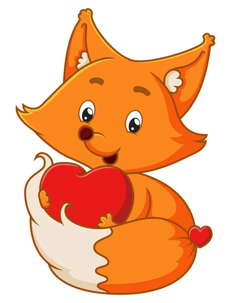 甜蜜的狐狸拿着情人偶作例证 — 图库矢量图片