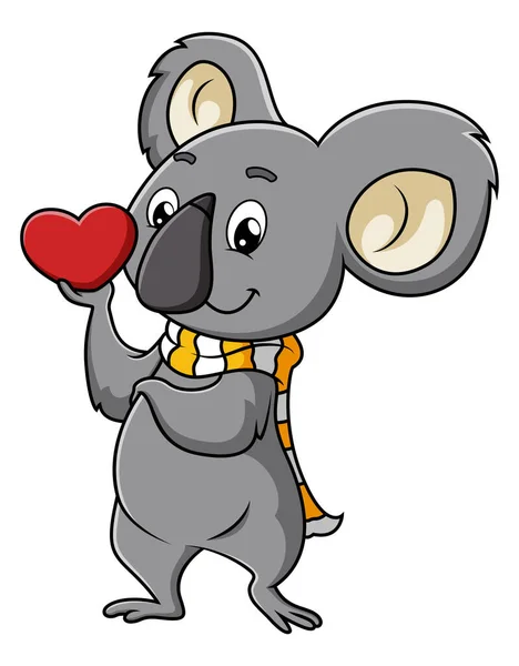 Lindo Koala Sostiene Signo Amor Para San Valentín Ilustración — Vector de stock