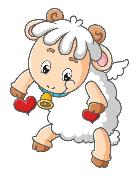 Mutlu Bebek Koyunlar Küçük Aşk Balonlarıyla Uçuyor — Stok Vektör