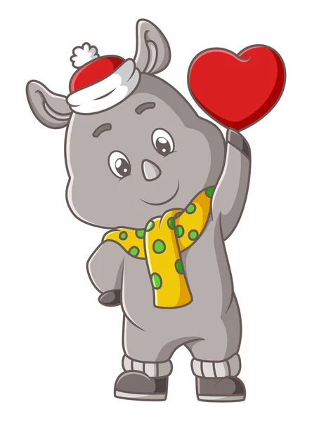 귀여운 코뿔소는 그림의 발렌타인데이를 사랑의 표시를 있습니다 — 스톡 벡터