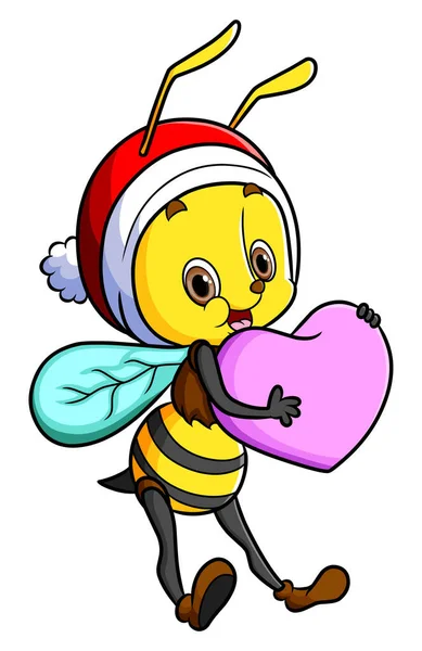 Abeja Linda Está Volando Abrazando Forma Amor Del Corazón Ilustración — Archivo Imágenes Vectoriales