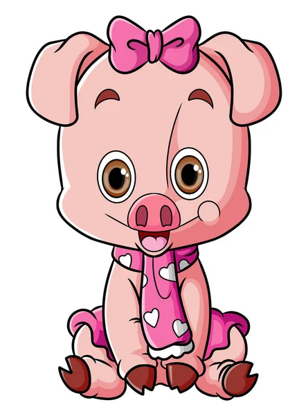 Cute Happy Pig Sitting Smiling Camera Illustration — Stock Vector