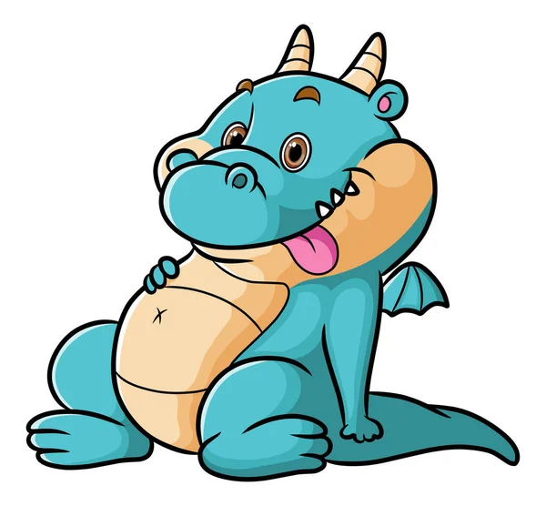 Dragon Sitting Full Food Stomach Illustration — Stock Vector
