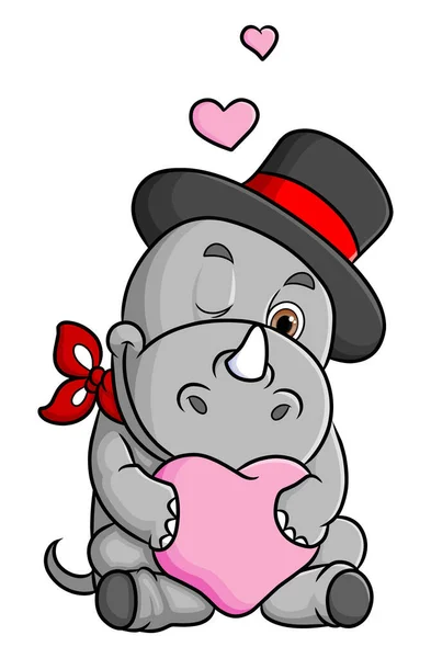 로맨틱 코뿔소가 그림의 심장을 있습니다 — 스톡 벡터