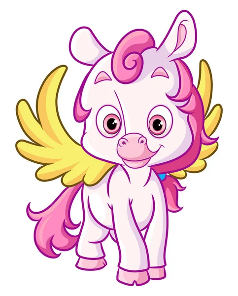 Lindo Unicornio Mágico Con Las Alas Ilustración — Vector de stock