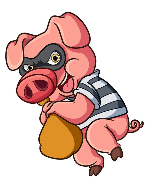 Robber Pig Stealing Something Sack Illustration — Stock Vector