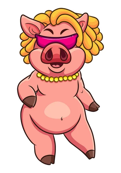 这头冷酷的猪戴着太阳镜 戴着金项链作画 — 图库矢量图片