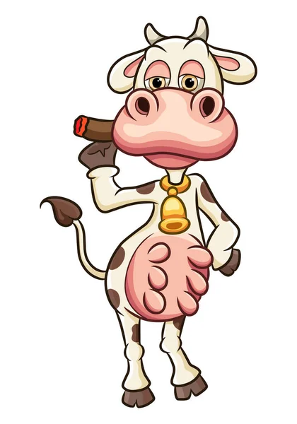 Cool Cow Standing Smoking Big Cigarette Illustration — Stock Vector
