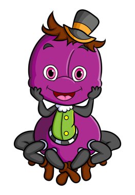 Mor vücutlu şirin örümcek çizim şapkası takıyor.