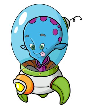 Noktalı kafalı uzaylı, resmin UFO 'sunu sürüyor.