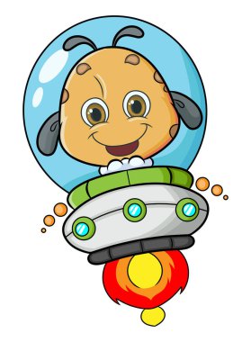 Mutlu uzaylı UFO 'yu sürüyor ve çizim alanında uçuyor.