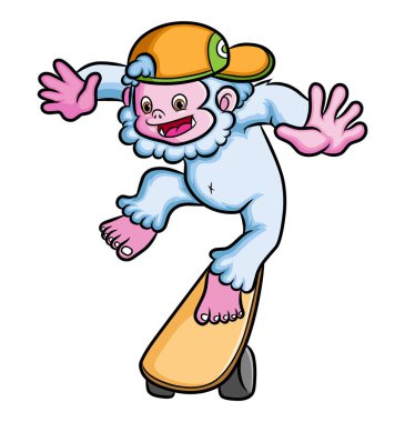 Mutlu Yeti, illüstrasyonun kaykayıyla cazibesini gösteriyor.