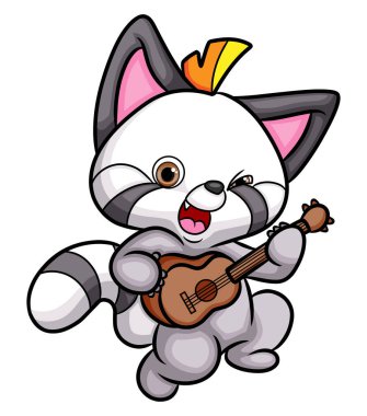 Rock rakunu gitar çalıyor ve bir illüstrasyon şarkısı söylüyor.