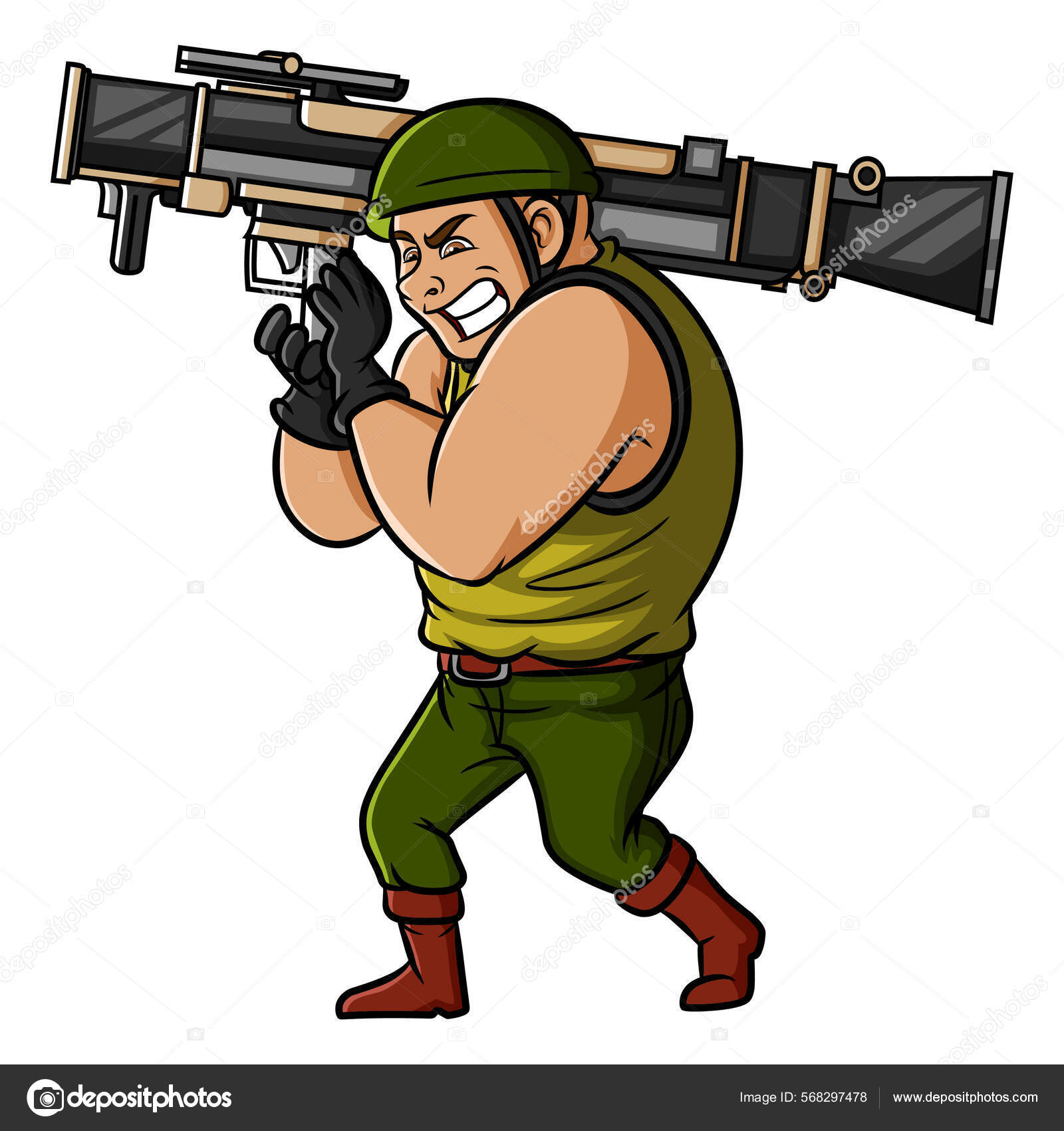 Soldier Shooting Bazooka Gun Illustration Векторное Изображение.