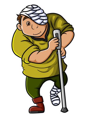 Asker yaralanmış ve çizimin bastonunu kullanıyor.