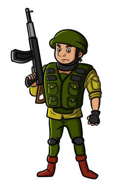 Ordu ayakta duruyor ve illüstrasyon silahını tutuyor.