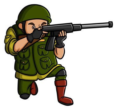 The soldier is shooting with the long shotgun of illustration