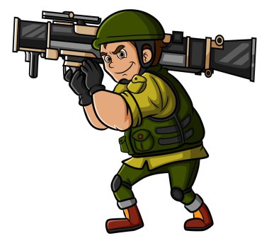 The army man is ready for shooting with bazooka of illustration