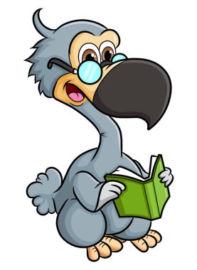 The smart dodo bird is reading a book of illustration