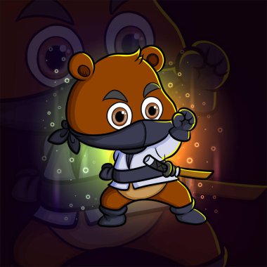 Ninja ayı esport maskotu tasarım logosuyla savaşmaya hazır.