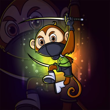 Ninja maymun ikiz Katana Esport maskot tasarım logosuyla saldırıyor.