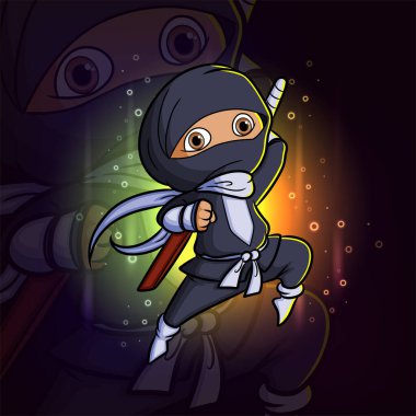 The ninja is ready for fight with the katana esport mascot design logo of illustration