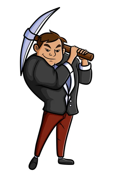 Man Suit Holding Pickaxe Illustration — 스톡 벡터
