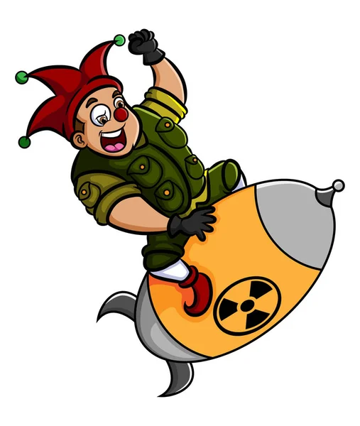 Soldier Clown Flying Rocket Illustration — Stock vektor
