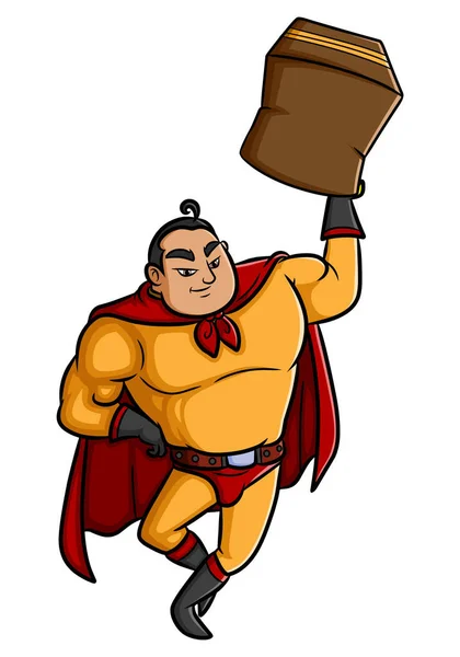 Superhero Man Holding Big Box Illustration — Image vectorielle