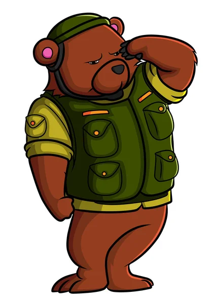 Soldier Bear Standing Respecting Illustration —  Vetores de Stock