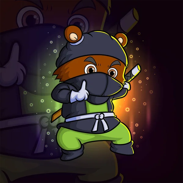 Sessiz hareket eden ninja ayı esport maskot tasarım logosuna sahip.